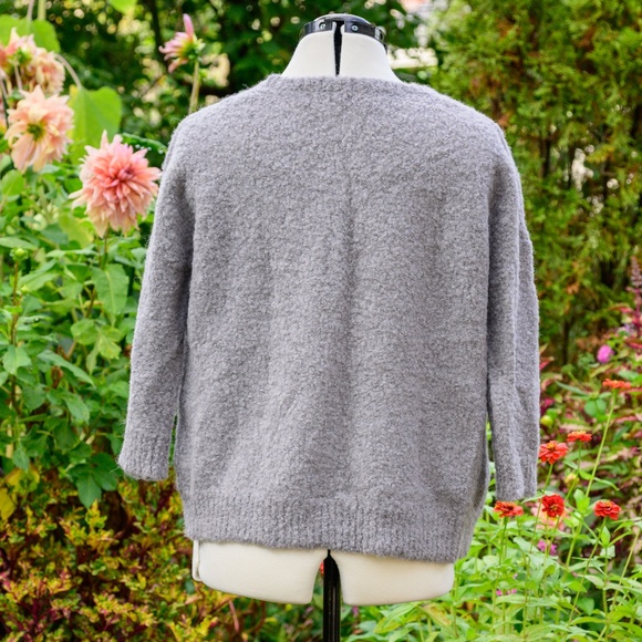 Wrap London NWOT Alpaca ¾ sleeve, jewel neck collar sweater, Gray - Picture 3 of 5